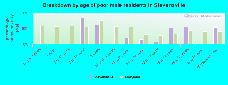 Breakdown by age of poor male residents in Stevensville