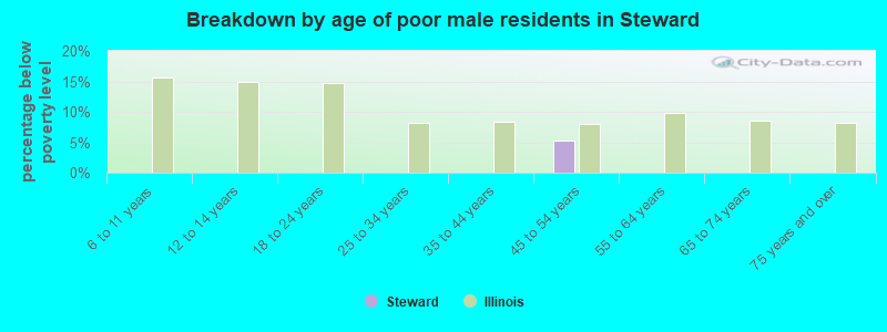 Breakdown by age of poor male residents in Steward