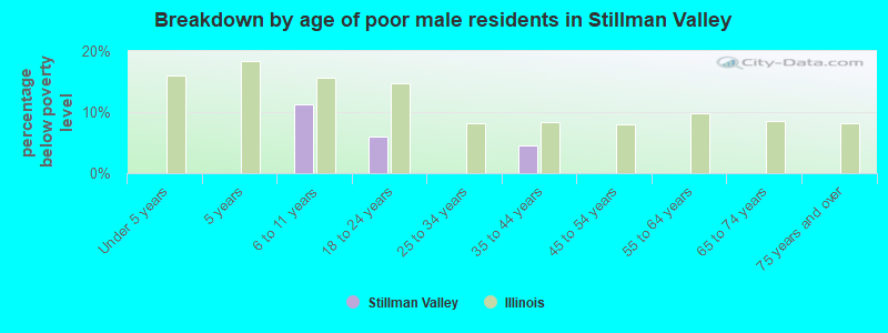 Breakdown by age of poor male residents in Stillman Valley