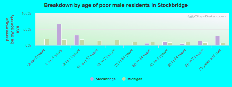 Breakdown by age of poor male residents in Stockbridge