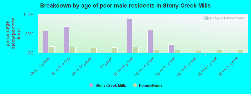 Breakdown by age of poor male residents in Stony Creek Mills