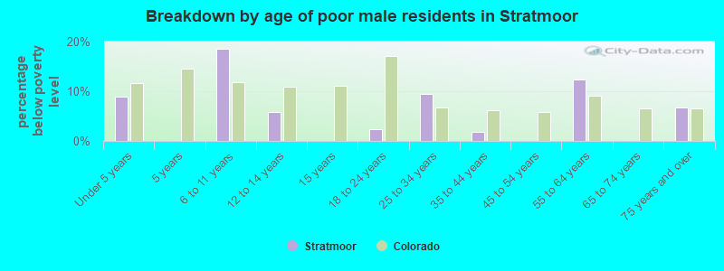 Breakdown by age of poor male residents in Stratmoor