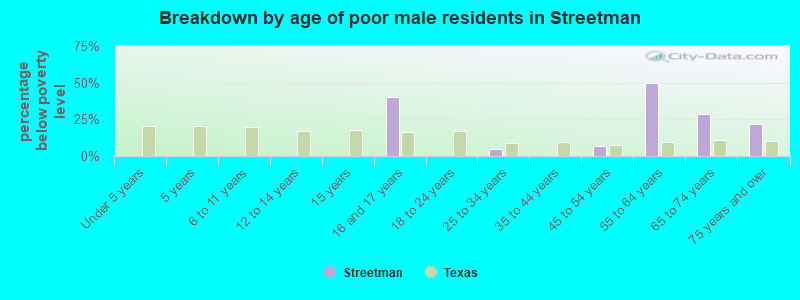 Breakdown by age of poor male residents in Streetman