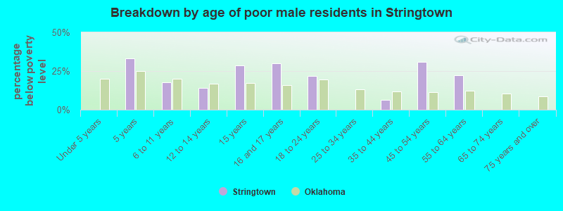 Breakdown by age of poor male residents in Stringtown