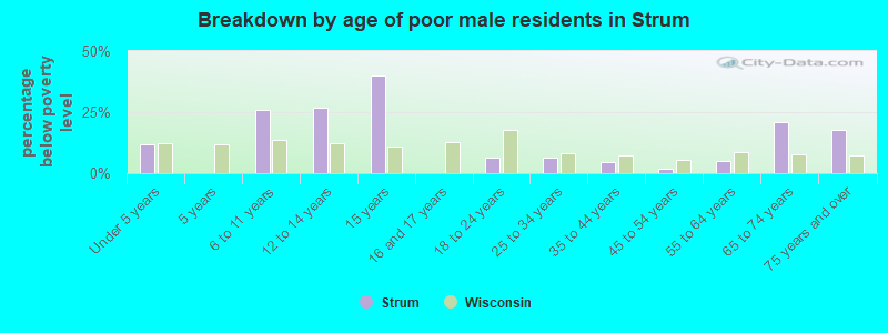 Breakdown by age of poor male residents in Strum