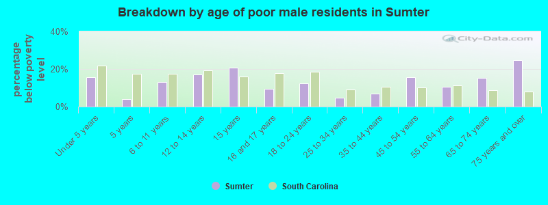 Breakdown by age of poor male residents in Sumter