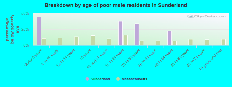 Breakdown by age of poor male residents in Sunderland