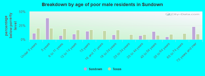 Breakdown by age of poor male residents in Sundown