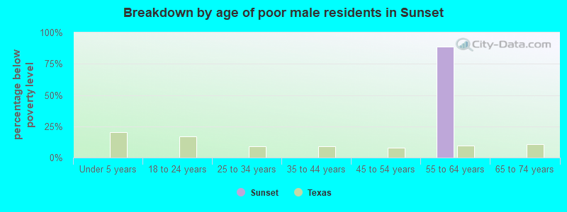 Breakdown by age of poor male residents in Sunset