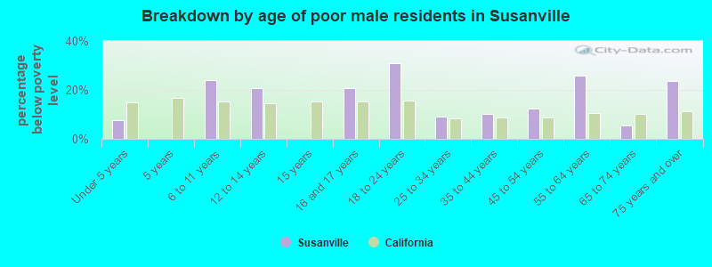 Breakdown by age of poor male residents in Susanville