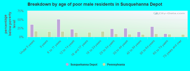 Breakdown by age of poor male residents in Susquehanna Depot
