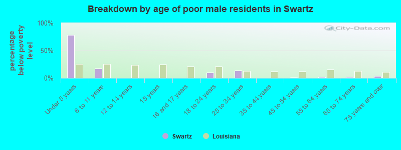 Breakdown by age of poor male residents in Swartz