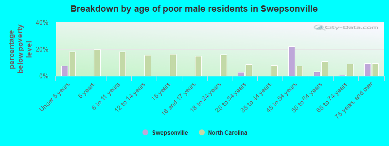 Breakdown by age of poor male residents in Swepsonville