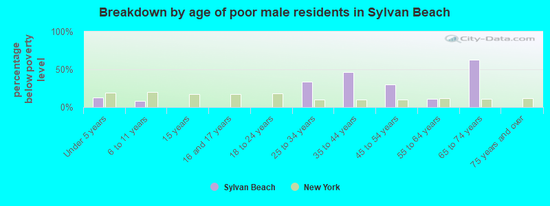 Breakdown by age of poor male residents in Sylvan Beach