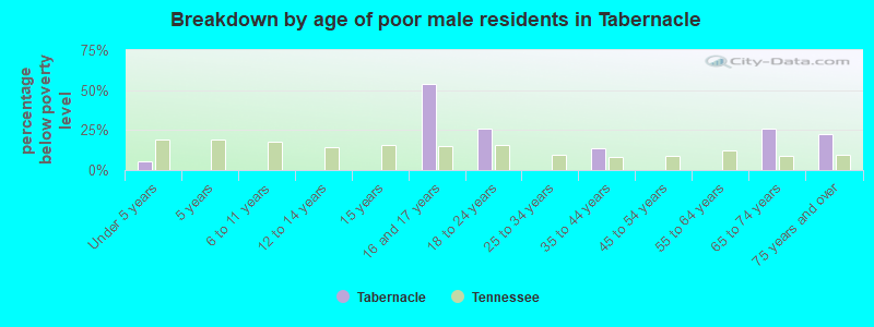 Breakdown by age of poor male residents in Tabernacle