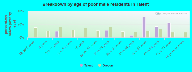 Breakdown by age of poor male residents in Talent