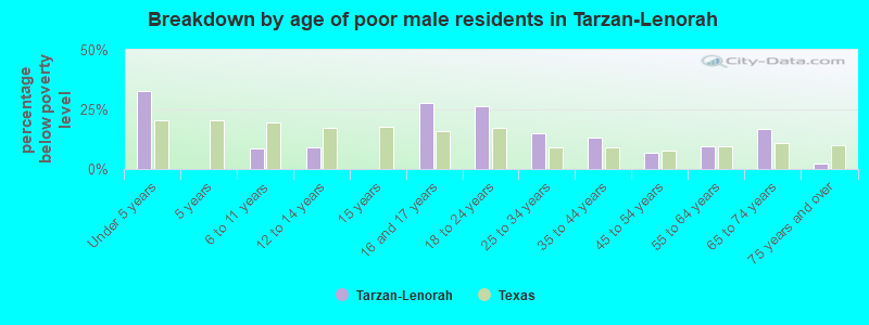 Breakdown by age of poor male residents in Tarzan-Lenorah