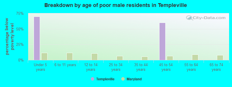 Breakdown by age of poor male residents in Templeville