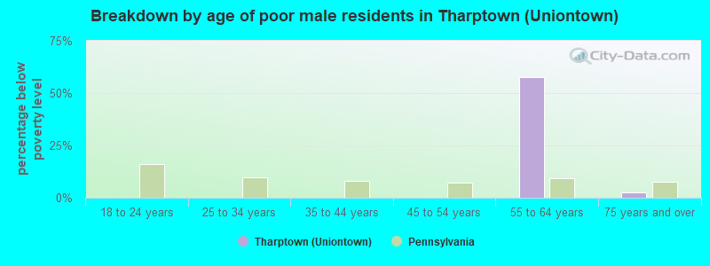 Breakdown by age of poor male residents in Tharptown (Uniontown)