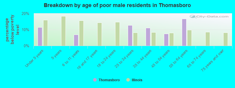 Breakdown by age of poor male residents in Thomasboro