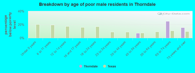 Breakdown by age of poor male residents in Thorndale