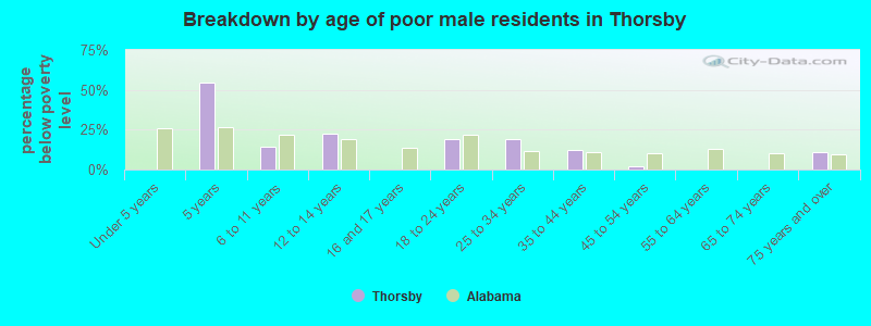 Breakdown by age of poor male residents in Thorsby