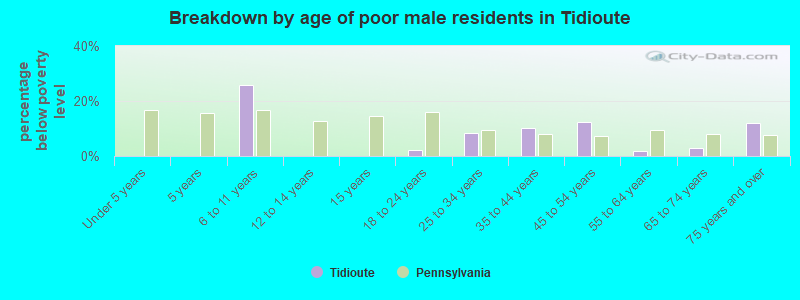 Breakdown by age of poor male residents in Tidioute