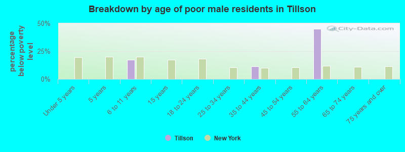 Breakdown by age of poor male residents in Tillson