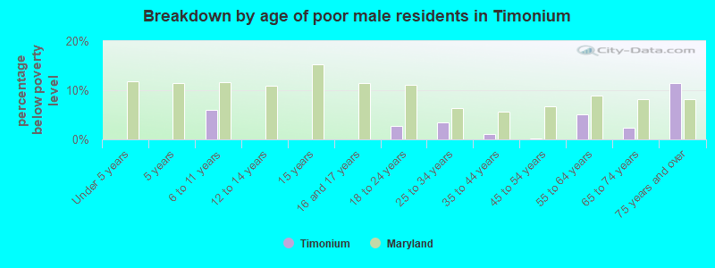 Breakdown by age of poor male residents in Timonium