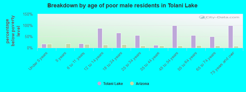 Breakdown by age of poor male residents in Tolani Lake