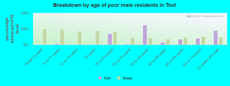 Breakdown by age of poor male residents in Tool