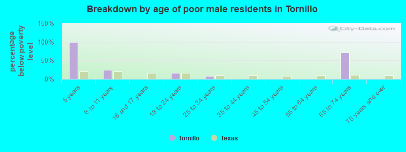 Breakdown by age of poor male residents in Tornillo