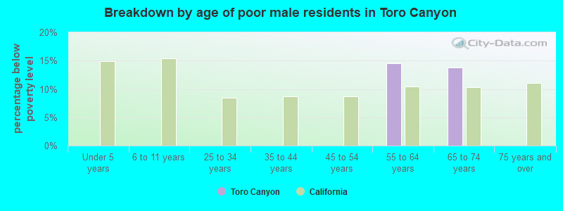 Breakdown by age of poor male residents in Toro Canyon