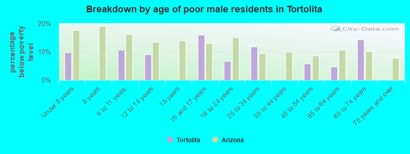 Breakdown by age of poor male residents in Tortolita