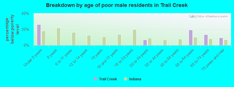 Breakdown by age of poor male residents in Trail Creek