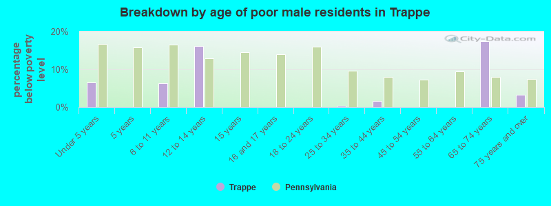 Breakdown by age of poor male residents in Trappe