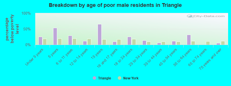 Breakdown by age of poor male residents in Triangle