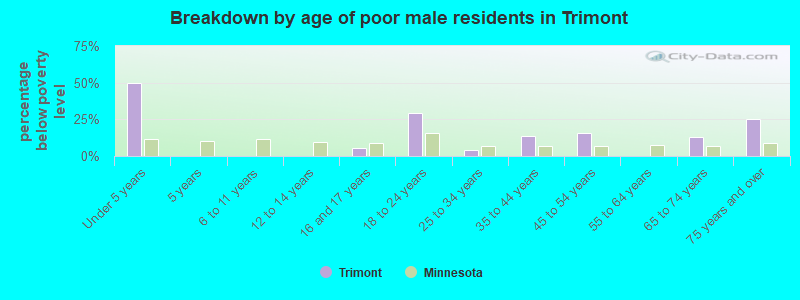Breakdown by age of poor male residents in Trimont