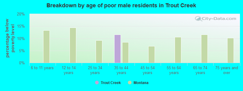 Breakdown by age of poor male residents in Trout Creek