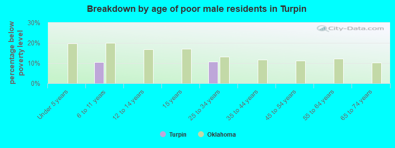 Breakdown by age of poor male residents in Turpin