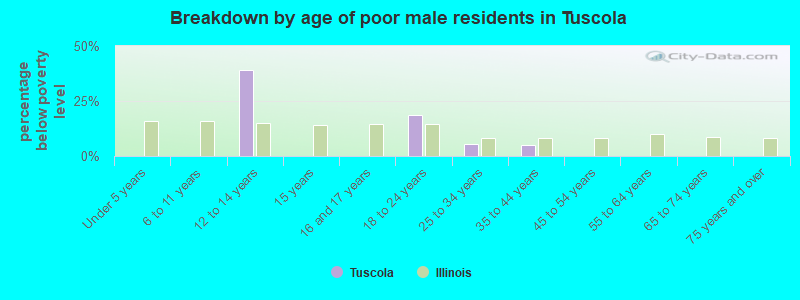 Breakdown by age of poor male residents in Tuscola