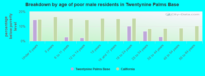 Breakdown by age of poor male residents in Twentynine Palms Base