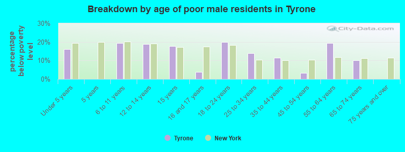 Breakdown by age of poor male residents in Tyrone