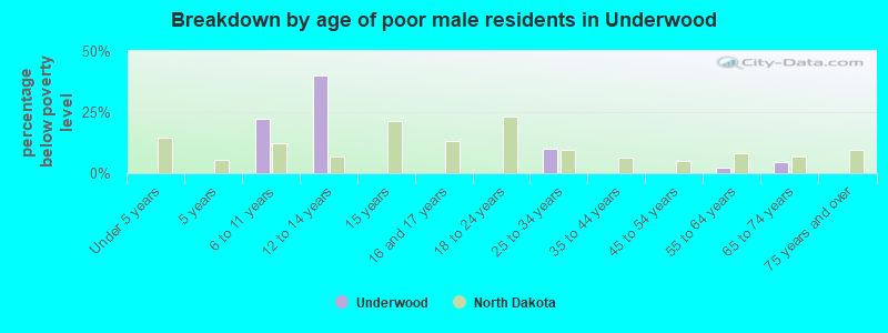 Breakdown by age of poor male residents in Underwood
