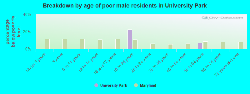 Breakdown by age of poor male residents in University Park