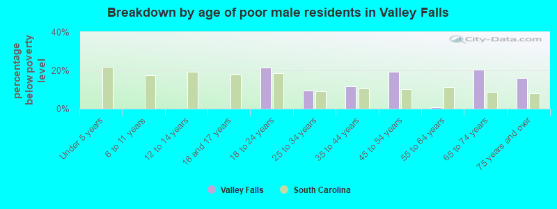 Breakdown by age of poor male residents in Valley Falls