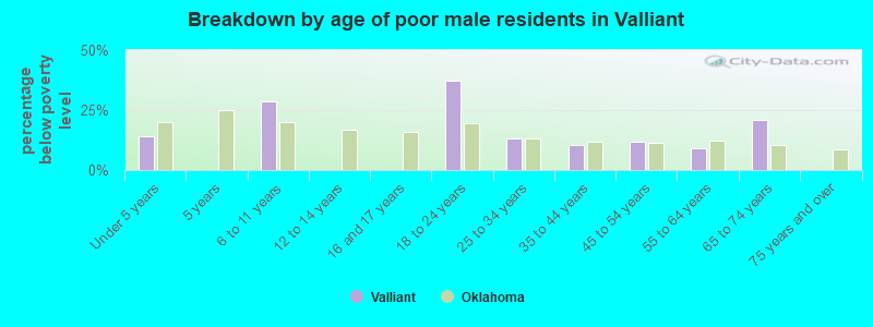 Breakdown by age of poor male residents in Valliant