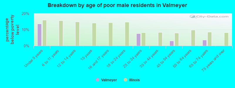 Breakdown by age of poor male residents in Valmeyer