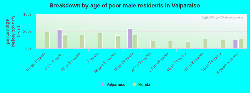 Breakdown by age of poor male residents in Valparaiso