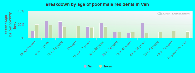 Breakdown by age of poor male residents in Van